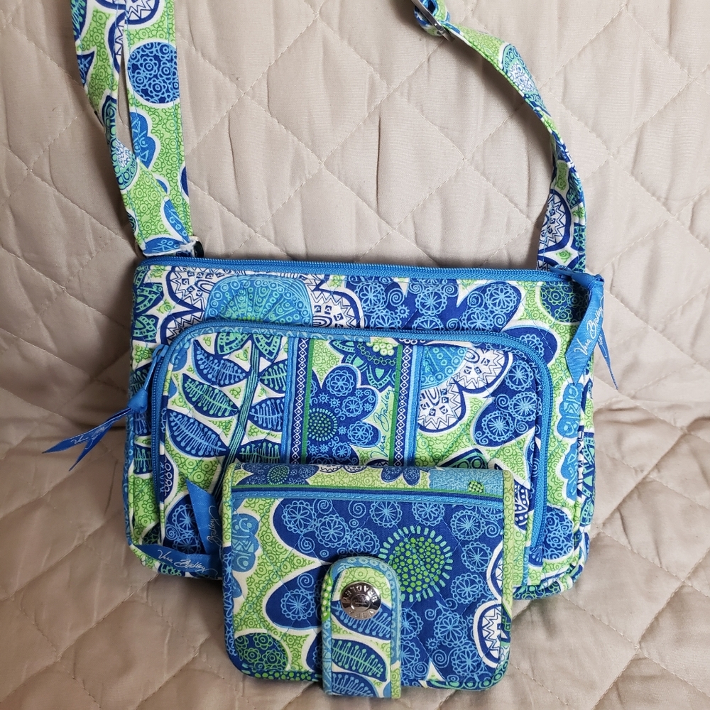 Vera Bradley Blue and Green Bag and Wallet